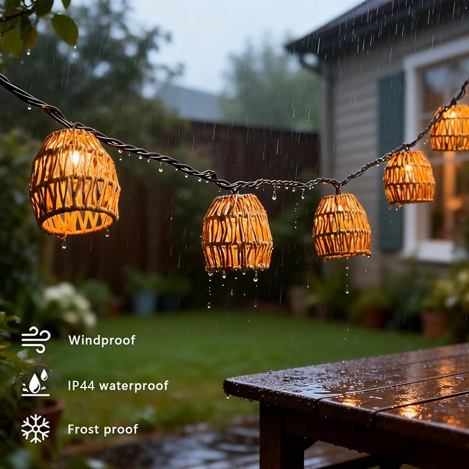 8.5FT Plug in Tiki Lantern String Lights,10 Boho Paper Rattan Lantern, Connectable Decorative String Lights Outdoor Indoor for Bedroom Patio Garden Pergola Porch Holiday Christmas