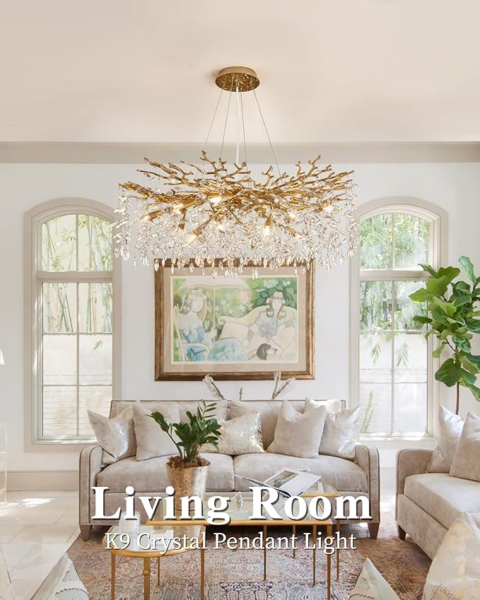 Modern Tree Branch Crystal Chandelier Luxury Gold Crystal Pendant Lighting 40" Contemporary 14-Light Chandeliers for Dining Room Kitchen Bedroom Living Room
