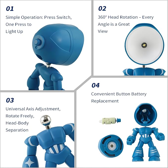 LED Mini Night Light,Adjustable Cute Cartoon Robot Companion Table Light,Adjustable Lonely Robot Cartoon Cute Robots Design Companion Table Light Magnetic Base for Gifts (Black)