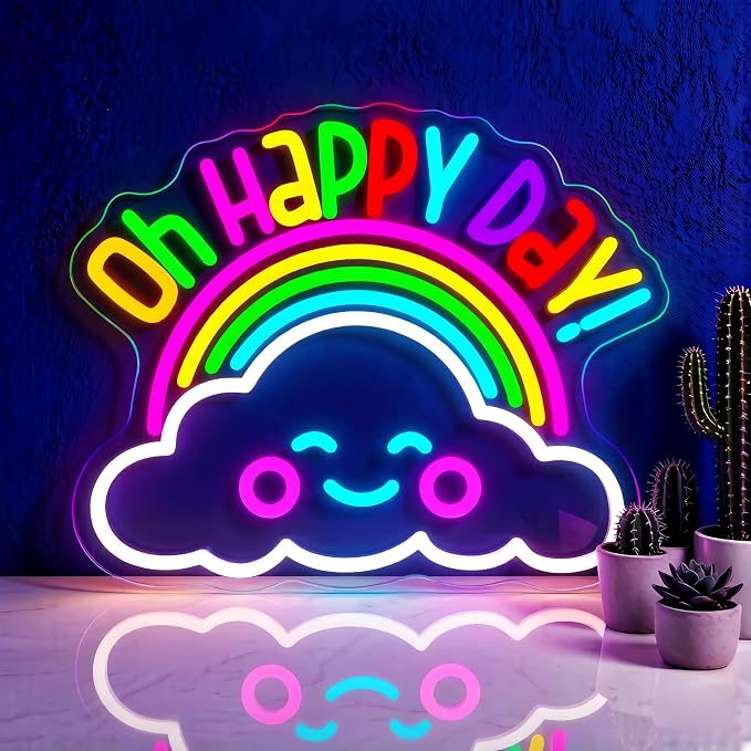 Classroom Neon Sign, Colorful Oh Happy Day Classroom Wall Decor for Kids | Neon Sign for Classroom, Back to School Decor, Kids Room Decor, Playroom Decor, Inspirational LED Lights for Classroom