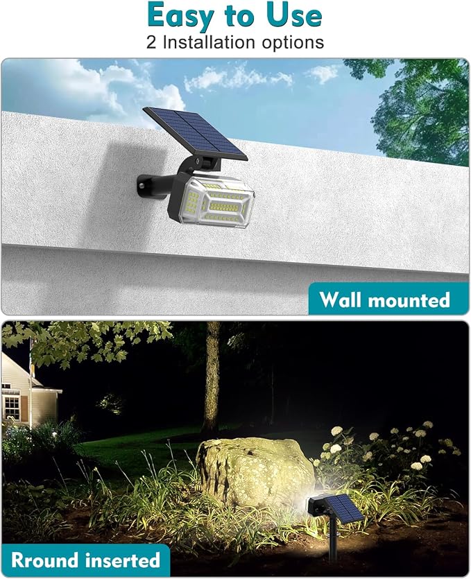 102 LEDs Solar Spot Lights Outdoor, 6 Pack Cool White Solar Spotlights | 4 Modes, Waterproof IP65, Adjustable Light & Panel Landscape Flood Powered Lights for Yard Garden Pathway Wall