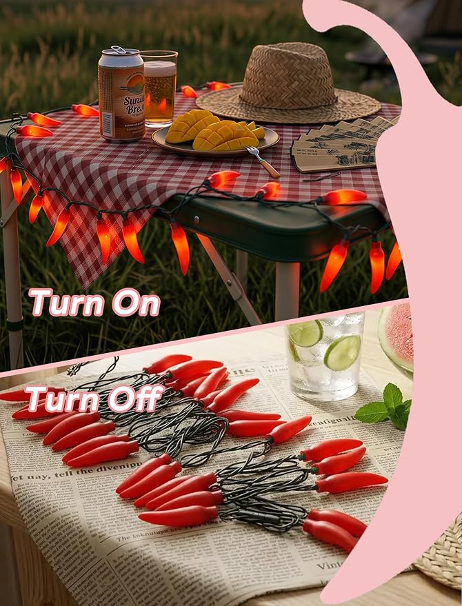 Chili Pepper String Lights, 13.6FT Chili Pepper Cluster Lights with 35 Red Chili Pepper Light for Outdoor Indoor Kitchen Garden Patio Christmas Mexican Party Decor