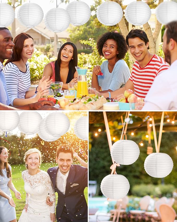 Treela 30 Pack White Chinese Japanese Paper Lanterns Decorative Hanging Round Paper Lantern Lamps for Wedding Birthday Party Decorations (10 Inch)