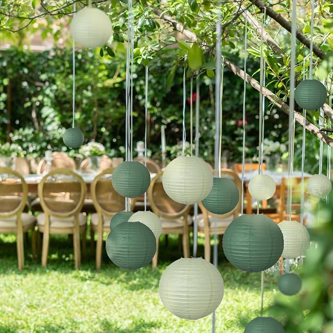 20Pcs Paper Lanterns Decorative, Green Round Hanging Lanterns for Wedding | 6"8"10" Hunter Green and Sage Green Paper Lanterns Decorations for Rustic Party Bridal Shower Birthday Home Classroom Decor