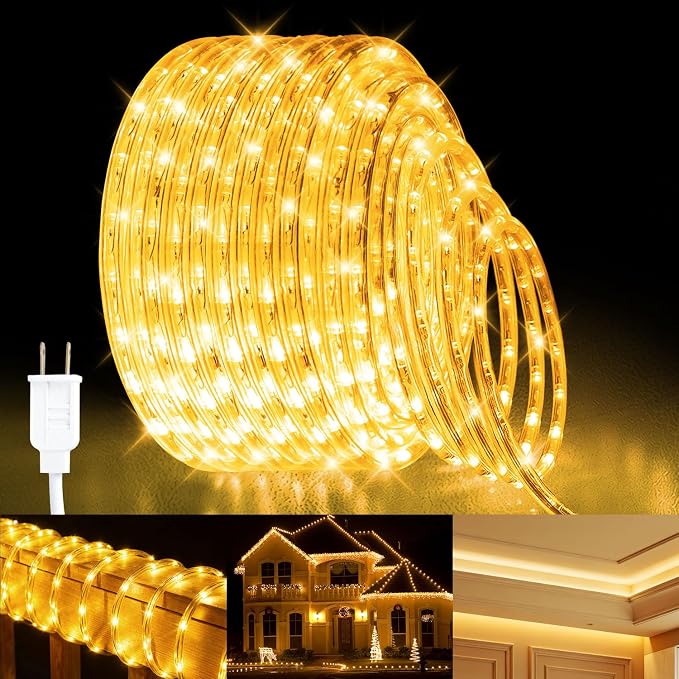 LED Rope Light, IP65 Tube Light for Christmas Patio Trees Decor, 40FT 3000K | Waterproof Clear Tube Light Plug in, 432 Warm White LEDs 110V Flexible Cuttable Connectable for Outdoor Balcony Bedroom