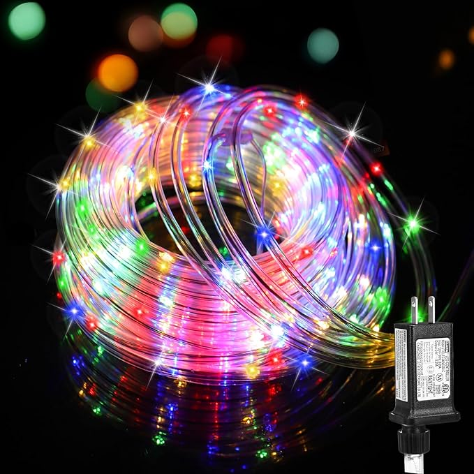 (New) Rope Lights Outdoor, 33FT 100LED 8 Modes with Plug, Waterproof Tube Lights, Twinkle String Lights for Garden Porch Home Yard Wedding Party New Year Christmas Decoration - Multicolored