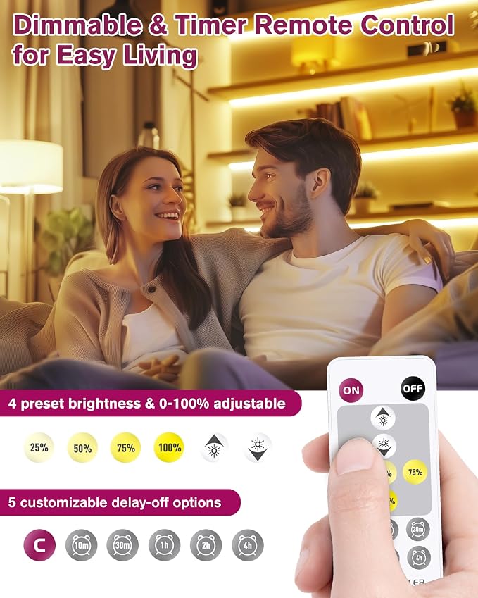 EMITEVER Warm White LED Strip Light Kit 3000K,16.4ft 600LEDs,24V Dimmable | CRI 95+,240+LM/ft.ETL 48W power supply & remote included, UL listed Strip for living room,kitchen,under cabinet & shelving