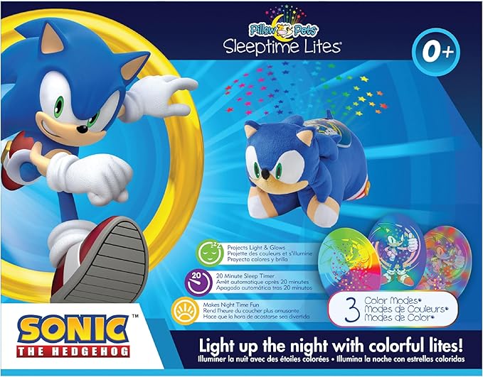 Pillow Pets Sonic Sleeptime Lite - 11" Sonic The Hedgehog Plush Nightlight,Blue