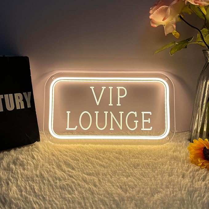 Vip Lounge Neon Sign Dimmable LED Neon Sign Light Up Sign Wall Decor for Airport Hotel Bar Club High-speed Rail Station Lounge Light For Business Store VIP Area 40cm*20cm Warm White
