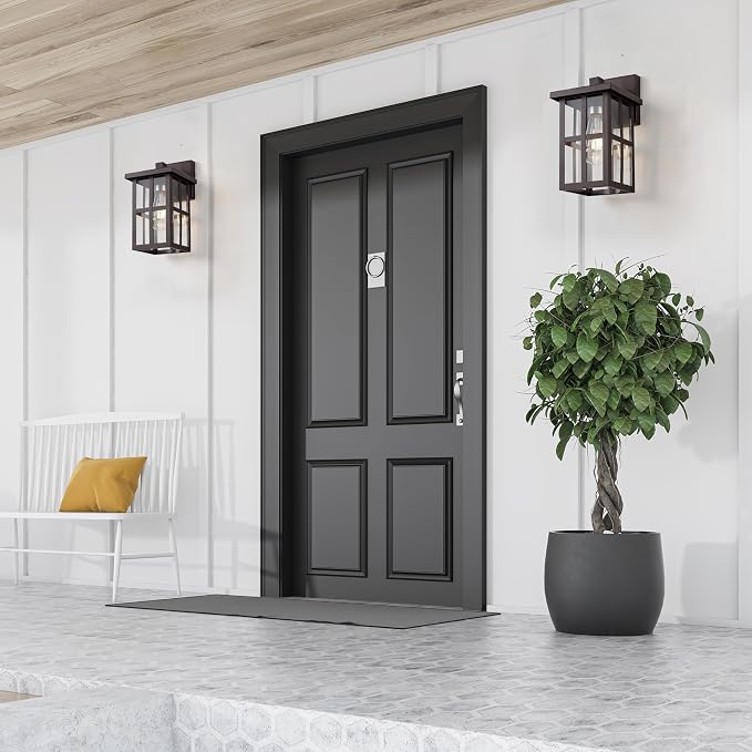 MICSIU 2 Pack Bronze Outdoor Wall Light Fixtures, 11" Modern Farmhouse | No Assembly Required, Clear Glass, Anti-Rust, Front Porch Light For House Porch Garage