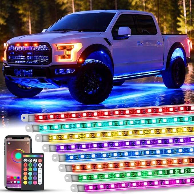 Nilight 8PCS Aluminum RGBW Underglow LED Strip Lights with APP & Remote | 396 LEDs Door Assist Multi Color DIY Sound Active Function Music Mode Underbody Light Strips for Car Truck RV