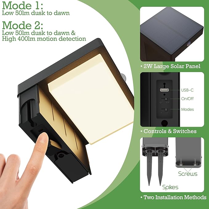 Solar Pathway Lights - Walkway Solar Lights for Outside - PIR Sensor & Two Lighting Modes - Rechargeable Battery Lasts Up To 55 Hours - 3000K - IP44 Weather Resistant - 4 Pack - 20.5" Height
