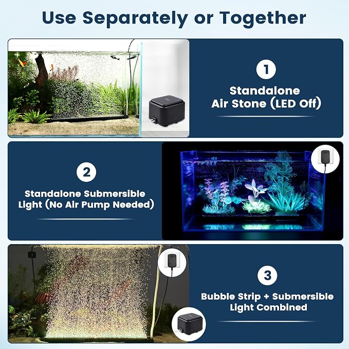 hygger Aquarium Bubble Bar with 24/7 LED Light, Quiet Fine Air Stone with Hose Check Valve, Adjustable Time Brightness Color Submersible Fish Tank Light, Air Diffuser Wall Decorations | Aeration Ambient Bubble Light Strip