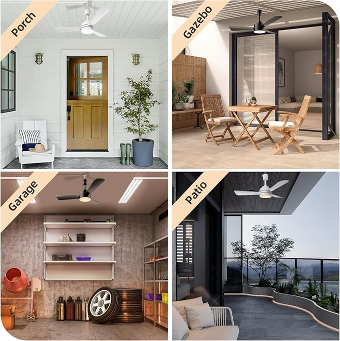 PBLALA 28" Gazebo Fan with Light,Plug in Ceiling Fan Light,Outdoor Ceiling Fan with Light,Hanging Fan with Hook,35W 3000-6500k,Remote/APP Control,Portable Fan Light for Patios,Porch