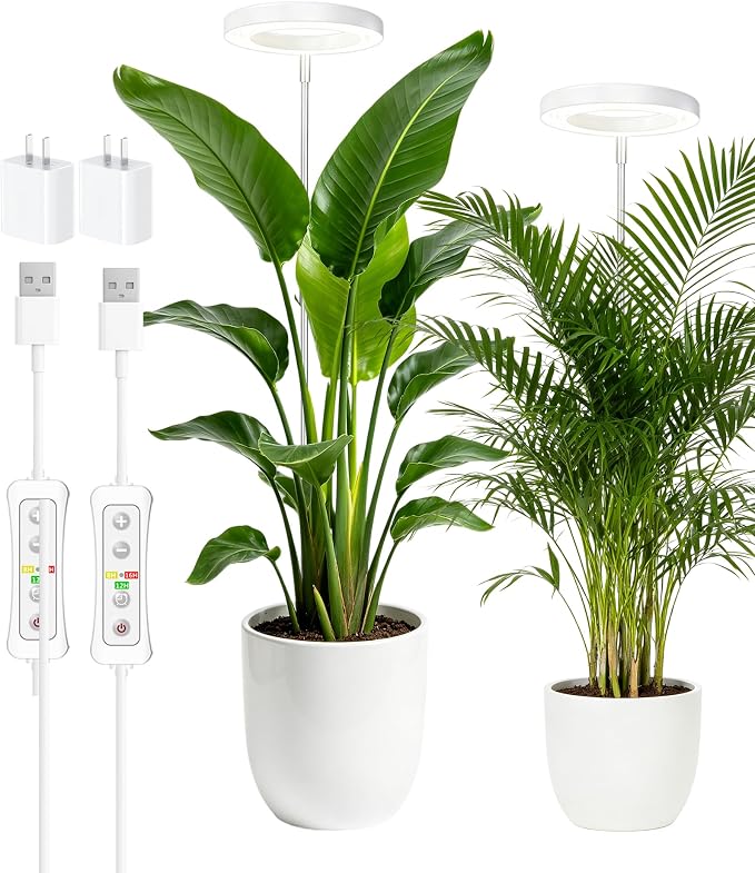 Plant Grow Light,LED Growing Light Full Spectrum for Indoor Plants,Aluminum Black Plant Lights,Height Adjustable, Automatic Timer, 5V Low Safe Voltage