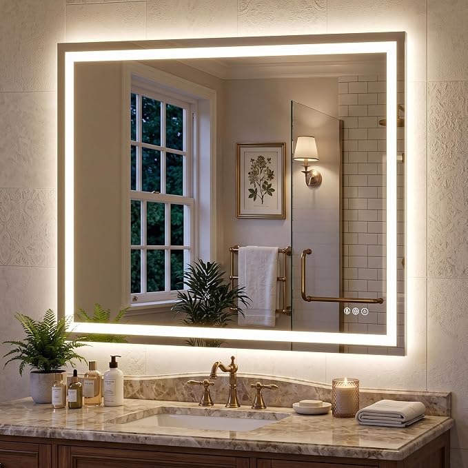 Antok 30x36 LED Bathroom Mirror with Lights, Backlit + Front Lit Vanity Mirror with CRI>90, Dimmable Anti-Fog Smart Mirror with Memory Function, 3 Color Temperatures, Shatterproof Tempered Glass, ETL