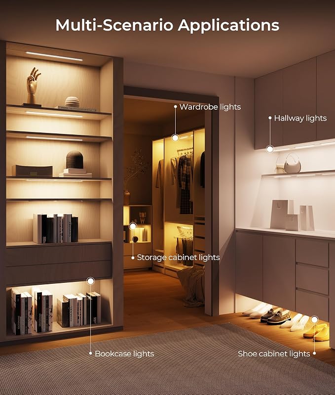 12" Plug-in Under Cabinet Lighting for Kitchen, Closet, Shelf, 2 Pack | 5CCT Adjustable (2700K-5000K) / 0.39" Ultra Slim Linkable Bars / 220LM/pcs / Permanent Kitchen Lighting / Easy Installation