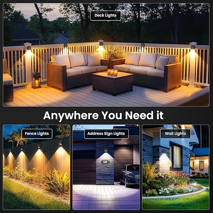 SOLPEX Solar Lights Outdoor Waterproof IP65, Solar Stair Lights Outdoor for Fence, Deck, Step, Dual Color LED 3 Lighting Modes House Wall Light for Porch, Backyard, Fence, Garden Decor-12 Pack