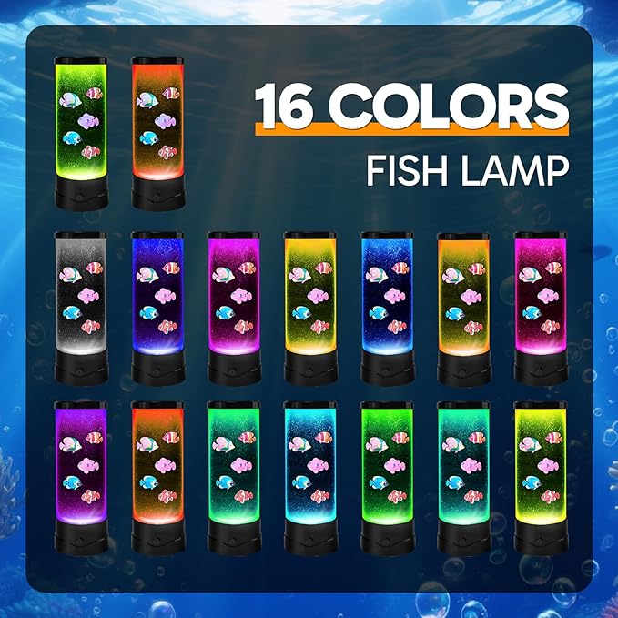 ONXE LED Aquarium Bubble Fish Tank Table Lamp, Birthday Christmas Gifts for Adults Kids Teens, Relaxing 16 Color Remote Fake Fish Sensory Night Light for Kids' Room Bedroom Home Decor, Stress Relief