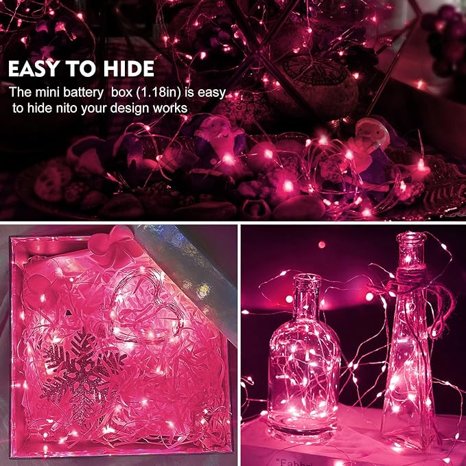 AIKEI 12 Pack LED Fairy Lights Battery Operated, Valentines Day Decor Pink String Lights Waterproof 7 Feet 20 LED Firefly Starry Lamps for Wedding Party Bedroom Garden Christmas Decoration