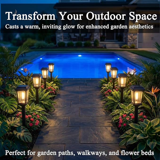 12 Pack Solar Lights Outdoor, Modern Solar Pathway Lights Outdoor, Waterproof Auto On/Off Garden Lights for Yard, Landscape Path, Walkway, Driveway Decor (3000K Warm White)