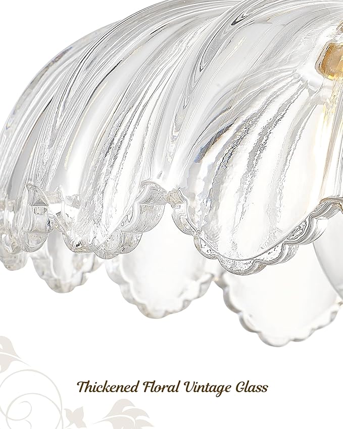 FEMILA 10.4" French Country Gold Glass Pendant Lights for Kitchen Island | Set of 2, floral 10.4" vintage-inspired glass, adjustable hanging height up tp 51.8", E26 base, for bebdsides, reading corner
