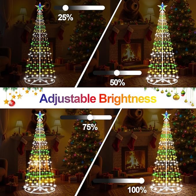 Forlivese 5FT Prelit Christmas Cone Tree Lights, 204 LED Small Lighted Christmas Tree Light with Remote, Timer, 11 Modes, Outdoor Christmas Tree for Yard Garden Decoration, Multicolor & Warm White
