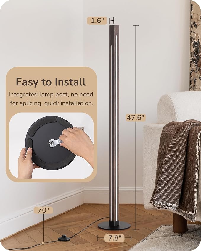 EDISHINE Wooden Corner Lamp with Remote, Dual Lighting, 7CCT & Dimmable | Foot Switch, Night Light Mode, Memory Function, Standing Lamp for Bedroom, Office, Natural Wood