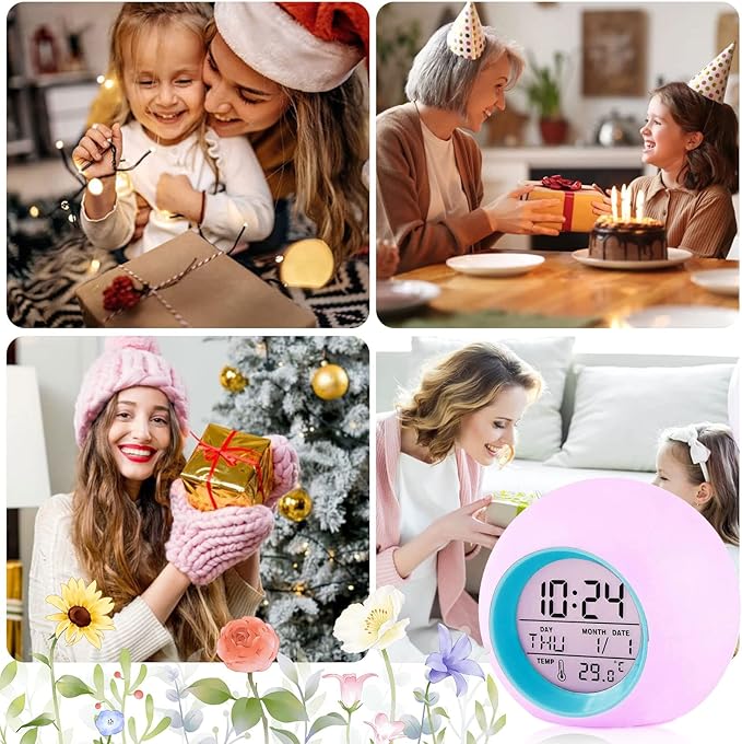 Kids Alarm Clock Boys,Moon Stars Projector Alarm Clock,7 Color Changing Nightlight Clock,Snooze Touch Control Temperature for Kids Bedrooms, Digital Clock for Girls Boys Children Birthday Gifts