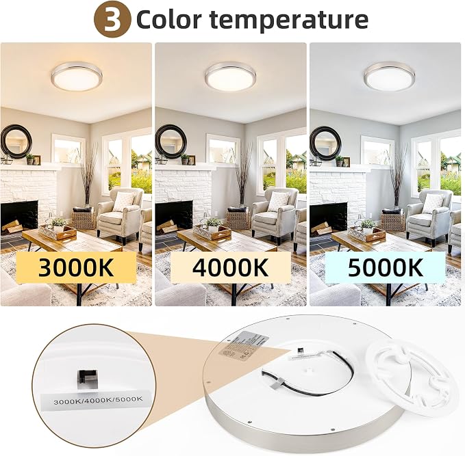 Hlite 9 Inch LED Flush Mount Ceiling Light,1800LM,4PacK,3CCT | 18W 3000K/4000K/5000K Selectable,Super Slim,Low Profile Round Ceiling Light Fixtures for Kitchen Bedroom Hallway,Nickel