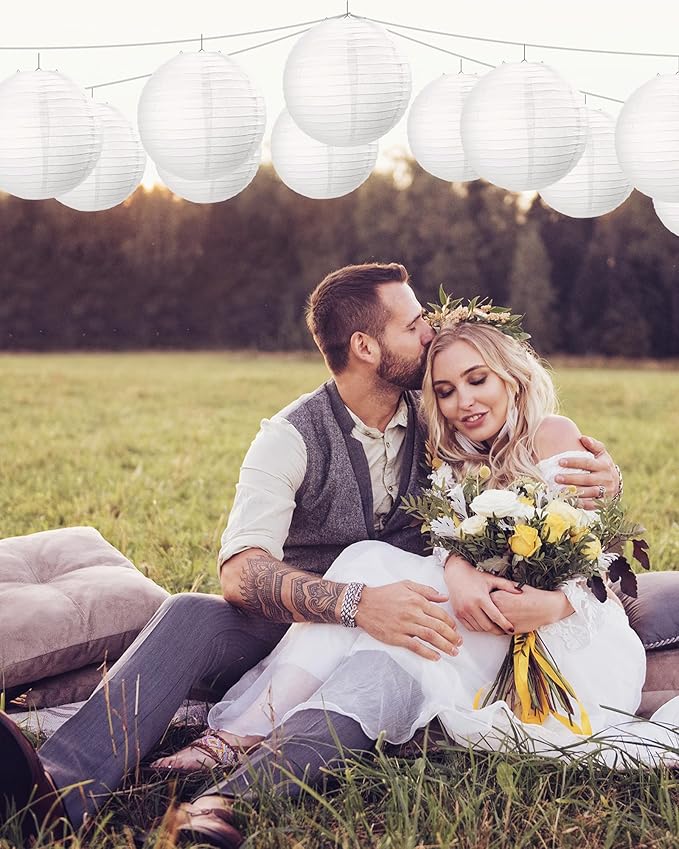 Treela 90 Pack White Chinese Japanese Paper Lanterns Decorative Hanging Ball Paper Lantern Lamps for Wedding Birthday Party Baby Shower Home Decorations(10 Inch)