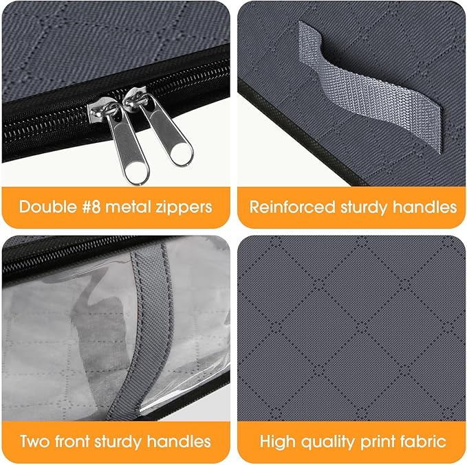 StorageRight Under Bed Storage Bags, 3 Pack, 40L, Gray | Breathable Non-Woven Fabric with a Clear Window and Zippered Top for Clothes, Comforters, Blankets and Seasonal Storage