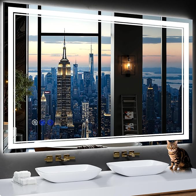 55"x36" LED Bathroom Mirror with Lights,Anti-Fog,3 Color Modes