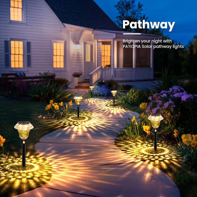Solar Pathway Lights, Acrylic Garden Lights Outdoor Decor 6 Pack | Solar Lights Outdoor Waterproof IP65, Landscape Lighting, Garden Decorations for Walkway, Driveway, Yard, Lawn (Warm White)