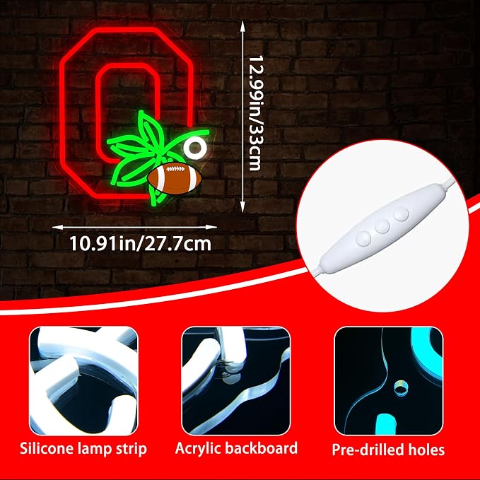 University Neon Sign for Wall Decor Football Neon Light for Man Cave | Dimmable University Led Sign for Fans, Bedroom, Dorm, Game Room,Bar Party Decor, Birthday Gifts for Men 12.9*10.9In