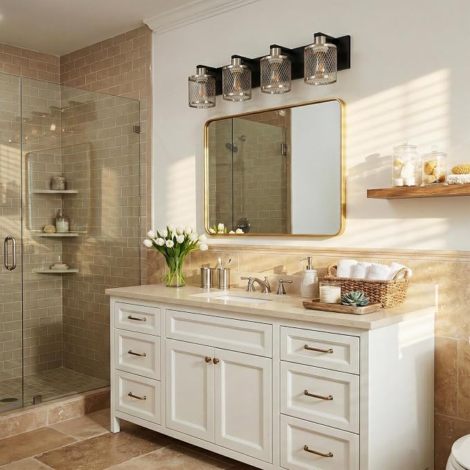 Bathroom Light Fixtures Brushed Nickel Vanity Lights 4 Lights Farmhouse Bathroom Vanity Light Vintage Design Wall Sconces Lighting for Mirror Attic Corridor Cellar Wall Lamps