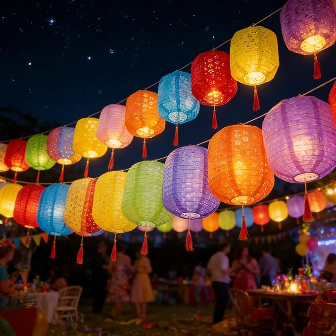 5PCS Paper Lanterns with LED Lights,Cute 6 Inch Lantern Vibrant Hanging Paper Lanterns Lamp with Sticks for Lunar New Year Spring Ceremony Wedding,Mid-Autumn Party Decoration