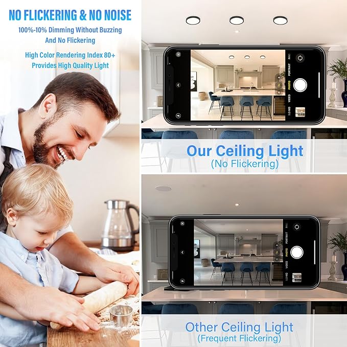 5 Inch Black Flush Mount Ceiling Light 5CCT Selectable LED Edgelit Slim Surface Mount Downlight for J-Box, Mini Flat Panel Light, Dimmable, 120VAC, 10W, 600LM, CRI90, ETL, Wet Rated, 4 Packs