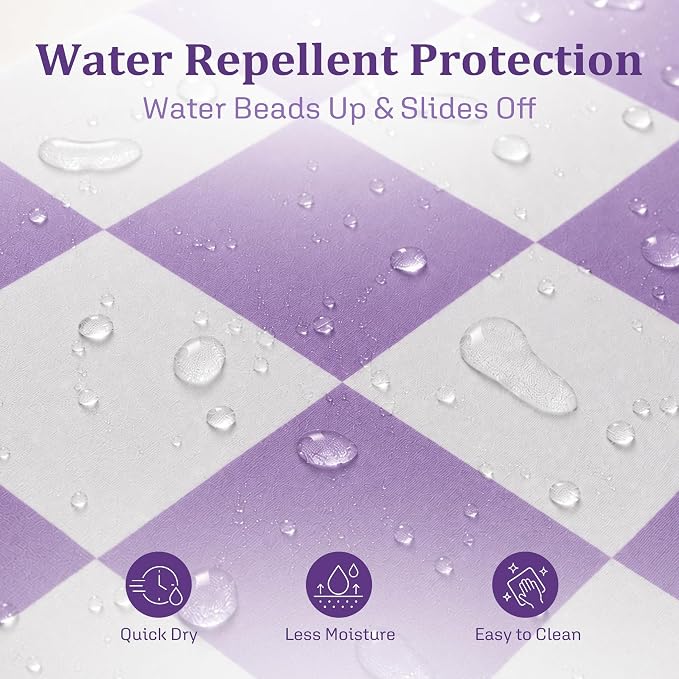Ohocut Checkered Shower Curtain, Lavender Purple Shower Curtains for Bathroom, Cute Retro Checkboard Shower Curtain Vintage Aesthetic, Washable Fabric Bath Curtain 72''x72''