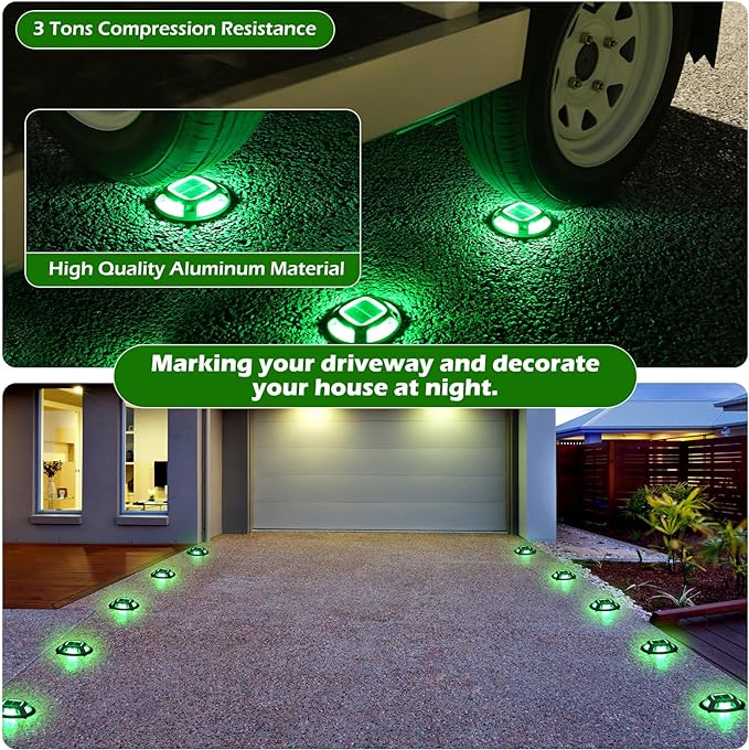 AGPTEK Solar Driveway Lights Outdoor 1 Pack, 2 Color Modes LED Deck Dock Marine Waterproof Security Marker Lights for Step Sidewalk Stair Garden Pathway Walkway Yard(Green/Red)
