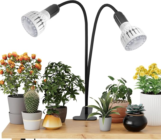 Grow Light,24W (160Watts Equiv) 5000K White Full Spectrum LED Growing Lamp Clip on Desk for Indoor Plants,Bulbs Replaceable & Non-dimmable (Black, 160W)
