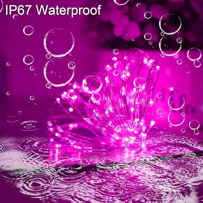YAOZHOU Solar Christmas String Lights Pink Outdoor Waterproof 100 LED（2 Pack） 8 Modes Copper String Lights Fairy Lights for Valentines Day Garden, Patio, Fence, Balcony, Outdoors(Pink 2pcs