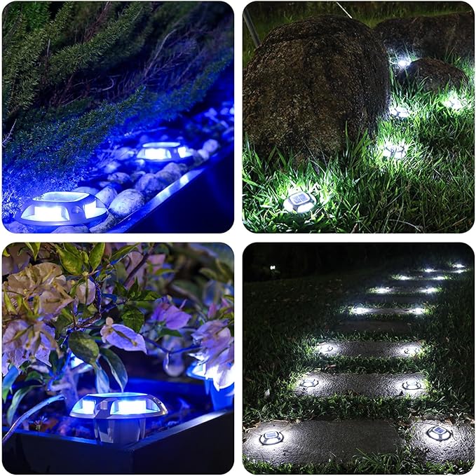 AGPTEK Solar Driveway Lights 24 Pack, 2 Colors in 1 Outdoor Solar Deck Dock Marine Waterproof LED Driveway Marker Security Lights for Outside Pathway,Boat Dock,Step,Walkway,Path,Garden
