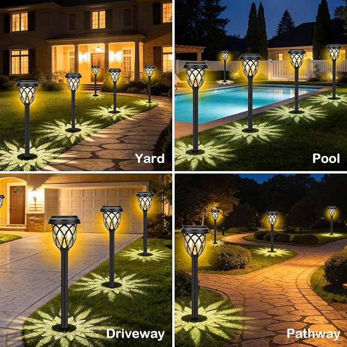 Solar Lights Outdoor 12 Pack, IP65 Waterproof Garden Landscape Lighting for Patio Yard Driveway（Warm White）