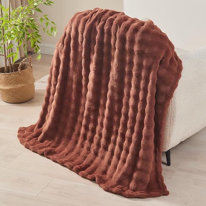 NEWCOSPLAY Queen Blanket for Couch Coffee Super Soft Flannel Fleece 3D Bubble Lightweight Bed Blanket All Season Use (Coffee, Queen(90"x90"))
