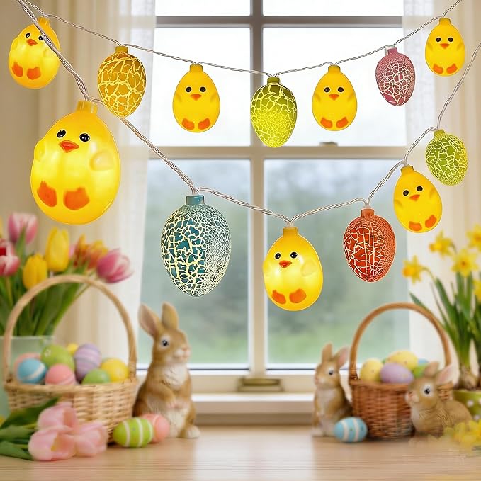 10 LED Chicks Egg Camping String Lights, 8.5Ft Easter Decoration Outdoor | Shatterproof, Plug in Multicolor Egg Lights Indoor, Connectable, Fairy Lights for Party Garden Home Summer Decor for Kids