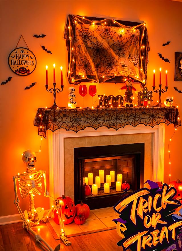 Minetom Halloween Fairy Lights Battery Operated, 5 Pack 7 FT 20 LED Orange | Fairy Lights with Timer, Black Wire Halloween String Light for Indoor Bedroom Classroom Thanksgiving Party Decoration