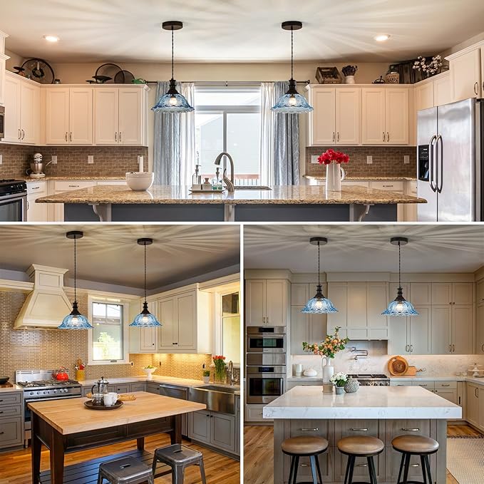 HDDFL Blue Glass Pendant Lights Modern Pendant Lighting Fixtures 11.8 in Hanging Lamp for Kitchen Island Bedroom Dining Room Coffee Shop Hallway Hotel Living Room