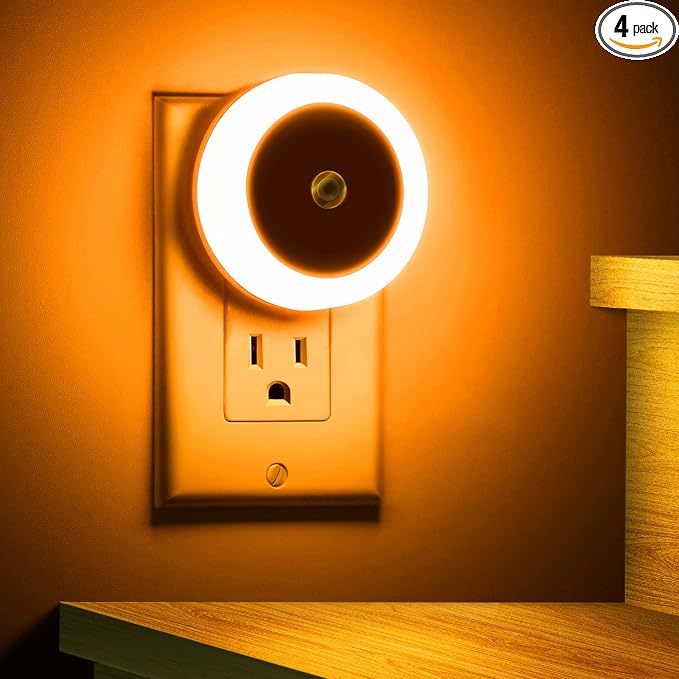 Amber Night Light Orange, LED Night Lights for Kids 4 Pack | Plug in Night Light, Hallway Lights, Wall Light, Nightlight for Adult, 0.6W 60LM