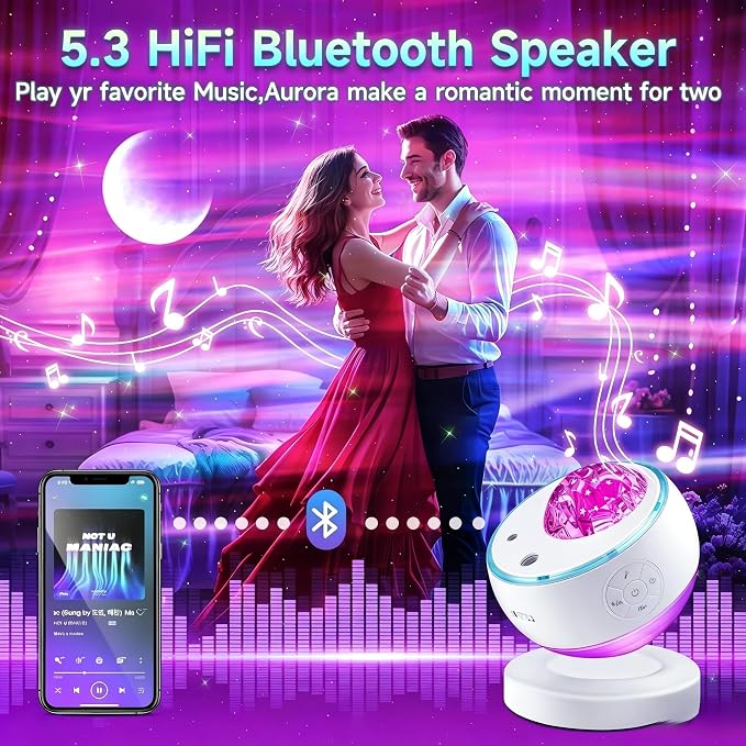 Galaxy Projector Sound Machine Aurora Night Light Projector with 30 Sounds,16 Colors Star Northern Lights Projector Bluetooth Speaker, Remote Timer Teen Gift Led Lights Mood Sensory Light for Autism
